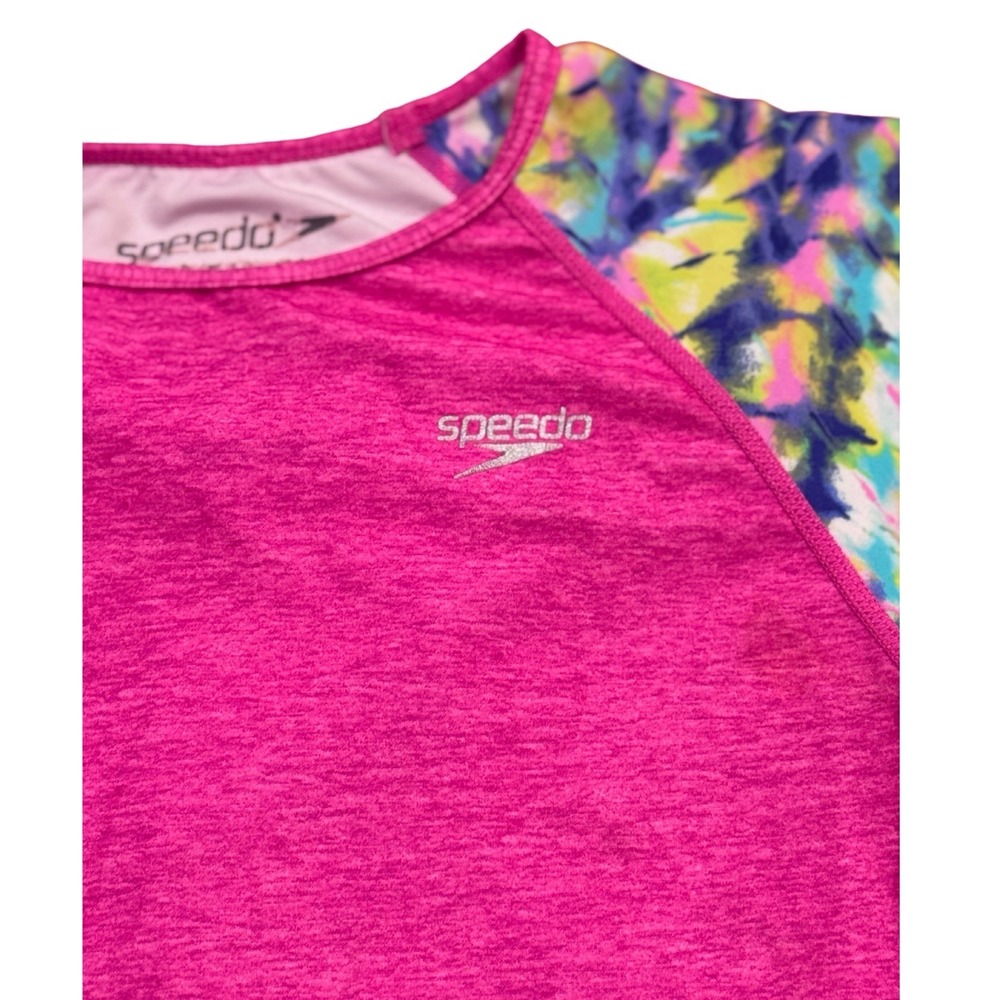 Speedo UV 50+ Pink Swim Shirt Sun Protection Top Girls M "Speedo BlockThBurn"